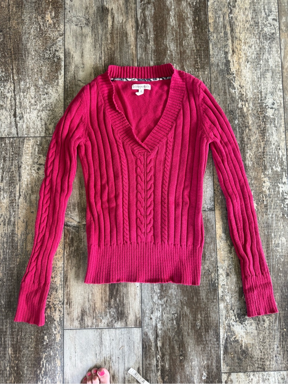 2 for $20 sale: Aeropostale Y2K pink v-neck cable knit sweater - S - Picture 1 of 3